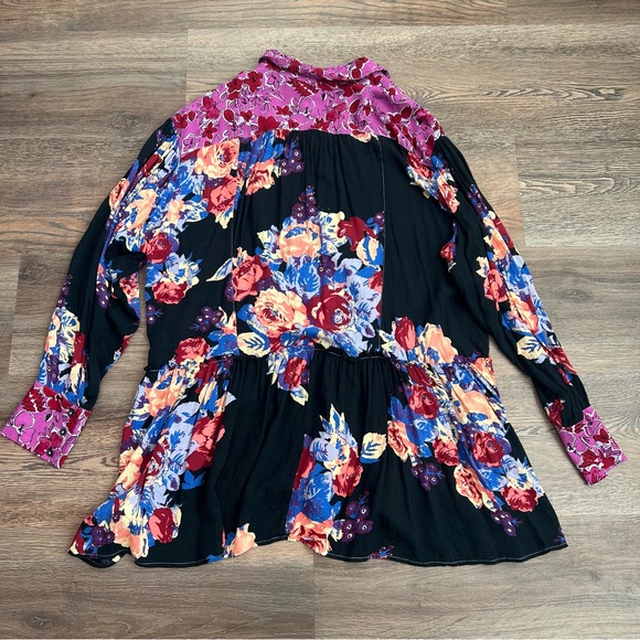 Free People Brunch A Bunch Floral Tunic Dress Boho ButtonFront Puff Sleeve Large - Picture 5 of 9